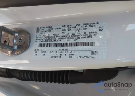 2024 Ford Escape Active из США, поврежденный, VIN 1FMCU9GN8RUB47935